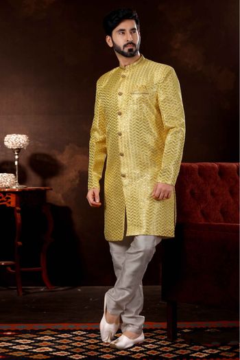 Art Silk Sherwani In Yellow Colour - SH4120571