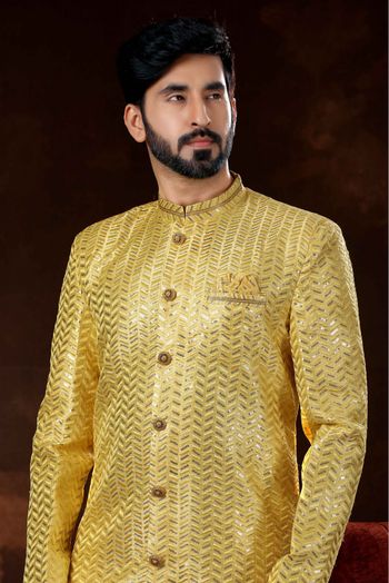 Art Silk Sherwani In Yellow Colour - SH4120571