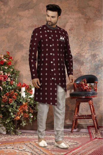 Art Silk Thread Work Sherwani In Maroon Colour - SH4120557