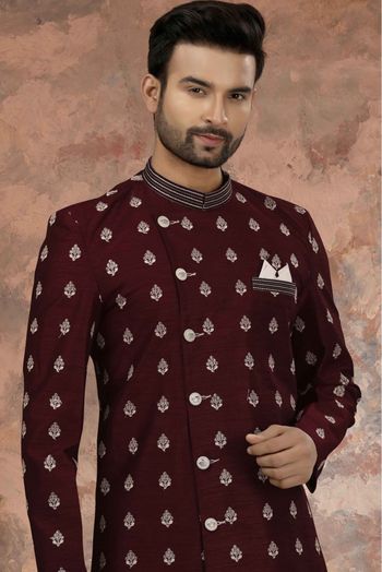 Art Silk Thread Work Sherwani In Maroon Colour - SH4120557