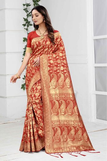 Dark Peach Banarasi Art Silk saree - SR10234