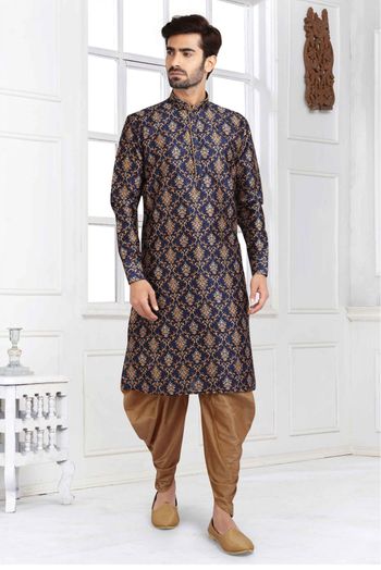 Banarasi Silk Dhoti Kurta In Blue Colour - KP5413133