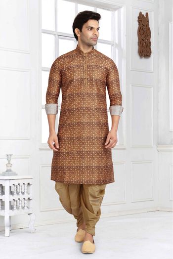 Banarasi Silk Dhoti Kurta In Brown Colour - KP5413132