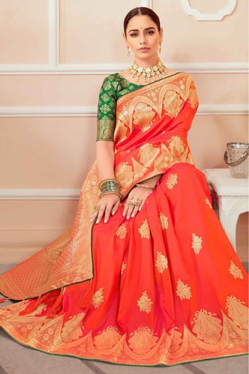 Banarasi Silk Woven Saree In Dark Orange Colour - SR1357111