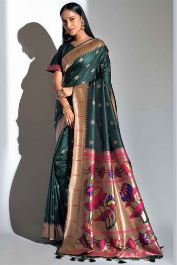 Banarasi Silk Woven Saree In Green Colour - SR5412442