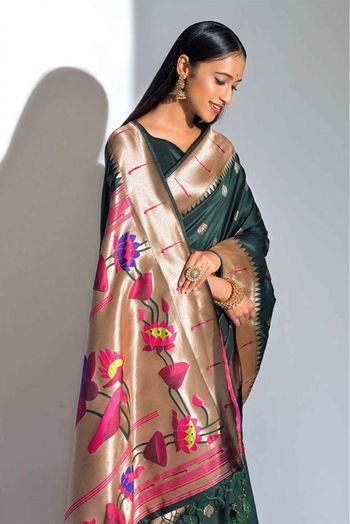 Banarasi Silk Woven Saree In Green Colour - SR5412442