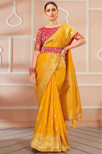 Banarasi Silk Woven Saree In Mustard Colour - SR1357112