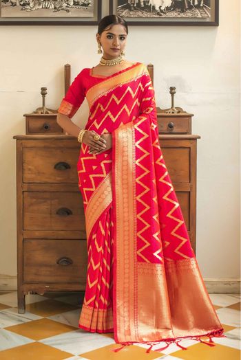 Banarasi Silk Woven Saree In Pink Colour - SR1357047