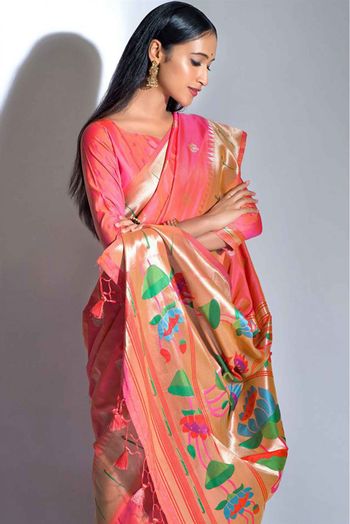 Banarasi Silk Woven Saree In Pink Colour - SR5412448