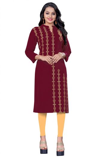 Cotton Blend Casual Wear Kurti In Maroon Colour - KR5500023