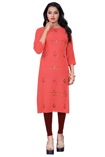 Cotton Blend Casual Wear Kurti In Pink Colour - KR5500024