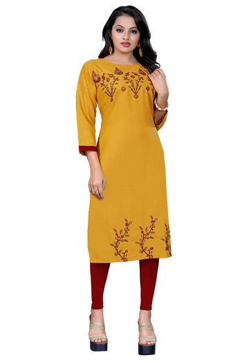 Cotton Blend Casual Wear Kurti In Yellow Colour - KR5500027