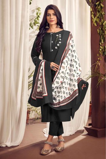 Cotton Embroidery Pant Style Suit In Black Colour - SS5412824