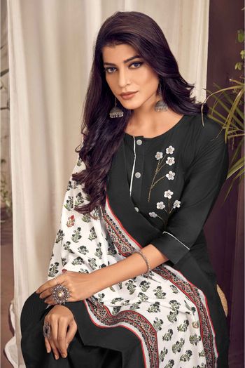 Cotton Embroidery Pant Style Suit In Black Colour - SS5412824