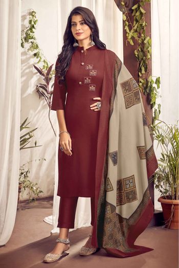 Cotton Embroidery Pant Style Suit In Maroon Colour - SS5412823