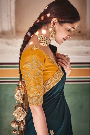 Crepe Silk Sequins Work Saree In Rama Green Colour - SR4900796