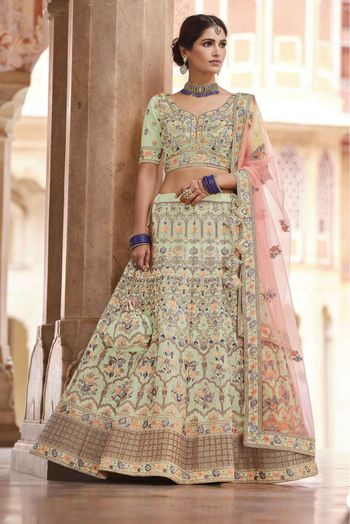 Crepe Swarovski Work Lehenga Choli In Pista Green Colour - LD4900786