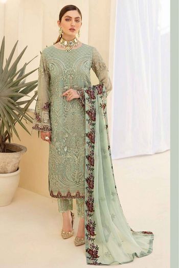 Faux Georgette Pakistani Suit In Light Green Colour - SM5412516