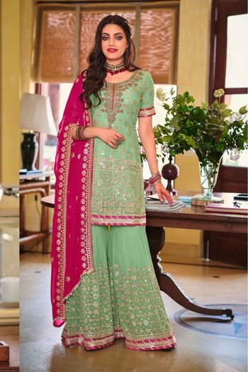 Faux Georgette Sharara Suit In Light Green Colour - SM5412525