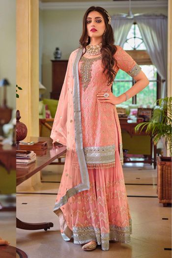Faux Georgette Sharara Suit In Light Pink Colour - SM5412522