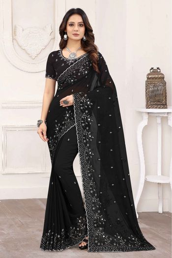 Georgette Designer Saree In Black Colour - SR1543333