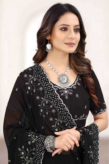 Georgette Designer Saree In Black Colour - SR1543333