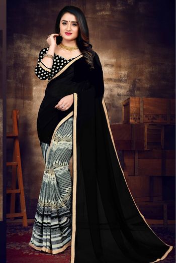 Poly Silk Black Saree with Embellished Border | Vastranand