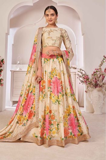 Cream Mirror Lehenga Choli Online Shopping USA -