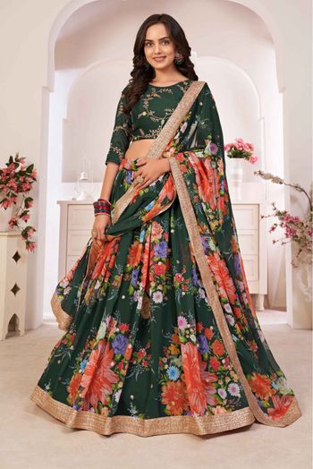 Georgette Digital Print Lehenga Choli In Green Colour - LD3880348