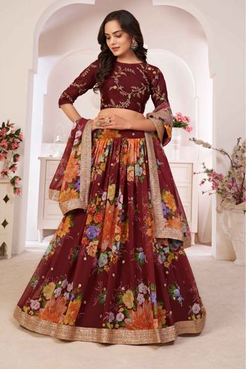 Georgette Digital Print Lehenga Choli In Maroon Colour - LD3880341