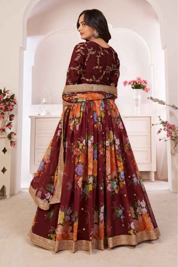 Georgette Digital Print Lehenga Choli In Maroon Colour - LD3880341