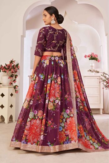 Georgette Digital Print Lehenga Choli In Wine Colour - LD3880347