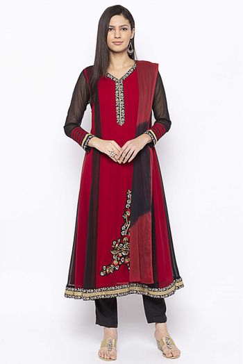 Plus Size Georgette Embroidery Anarkali Suit In Maroon Colour - SS2711116