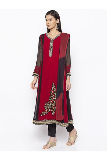 Plus Size Georgette Embroidery Anarkali Suit In Maroon Colour - SS2711116