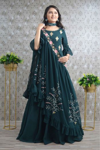 Georgette Embroidery Gown  In Teal Blue Colour - GW1780562