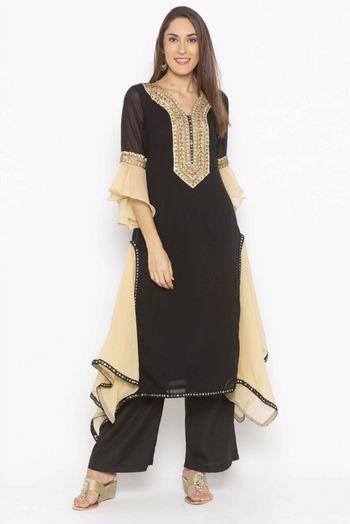 Plus Size Georgette Embroidery Kurta Set In Black Colour - KR2711100