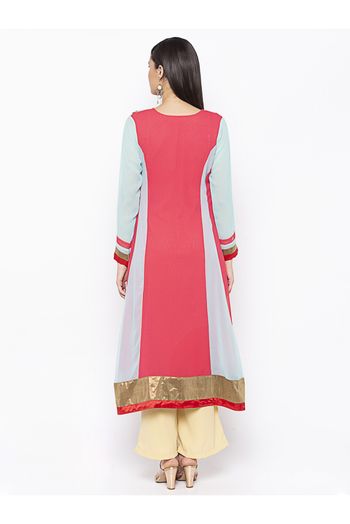 Plus Size Georgette Embroidery Kurta Set In Coral Pink Colour - KR2711090