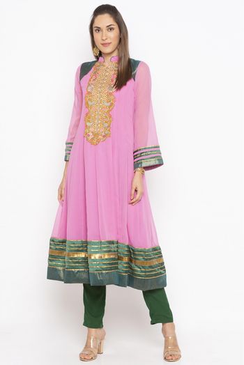 Plus Size Georgette Embroidery Kurta Set In Light Pink  Colour - KR2711092