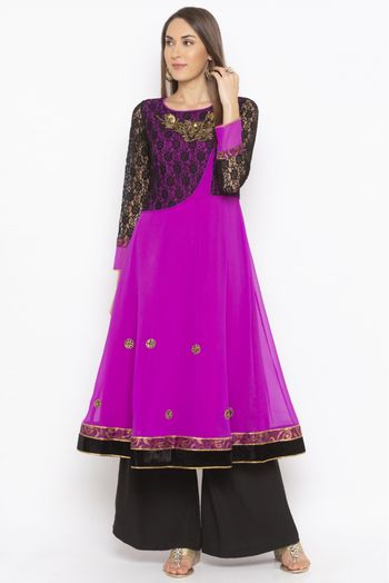 Plus Size Georgette Embroidery Kurta Set In Magenta Colour - KR2711089