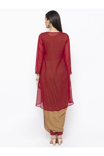 Plus Size Georgette Embroidery Kurta Set In Maroon And Beige Colour - KR2711110