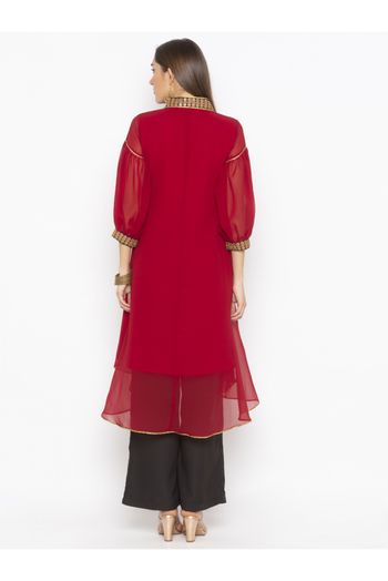 Plus Size Georgette Embroidery Kurta Set In Maroon Colour - KR2711095