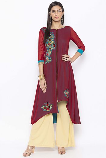 Plus Size Georgette Embroidery Kurta Set In Maroon Colour - KR2711099