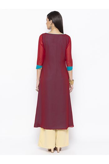 Plus Size Georgette Embroidery Kurta Set In Maroon Colour - KR2711099