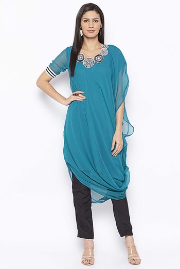 Plus Size Georgette Embroidery Kurta Set In Rama Green Colour - KR2711101