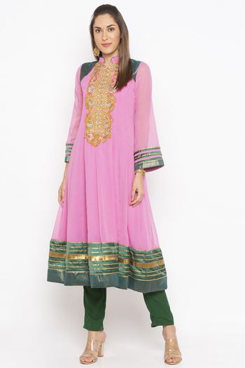 Plus Size Georgette Embroidery Kurti In Light Pink  Colour - KR2711067