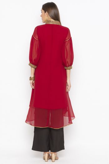 Plus Size Georgette Embroidery Kurti In Maroon Colour - KR2711070