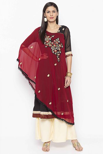 Plus Size Georgette Embroidery Kurti In Maroon Colour - KR2711073