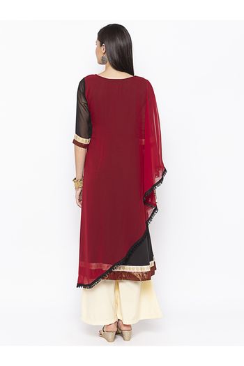 Plus Size Georgette Embroidery Kurti In Maroon Colour - KR2711073