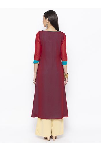 Plus Size Georgette Embroidery Kurti In Maroon Colour - KR2711074