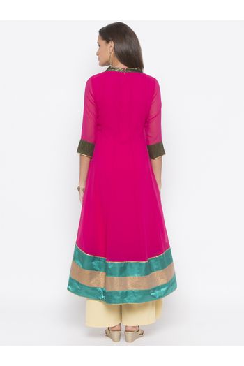 Plus Size Georgette Embroidery Kurti In Pink Colour - KR2711063